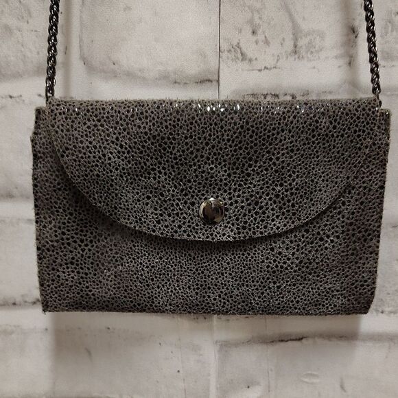 Sorial Gray Textured Clutch with Flap Closure - Picture 1 of 6